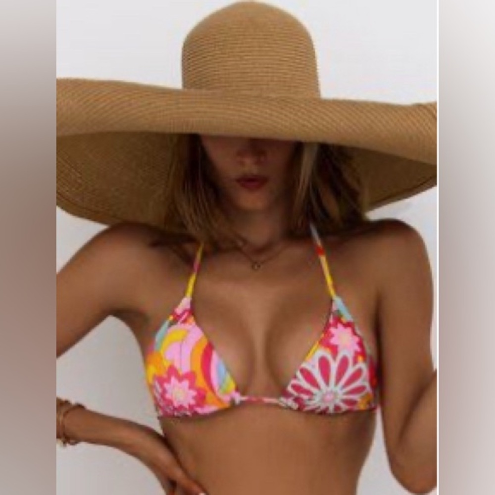 Shein Floral Print Halter Triangle Bikini Top Sz Large